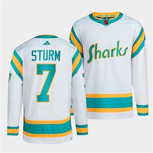 Men%27s San Jose Sharks #7 Nico Sturm White 2022 Reverse Retro Stitched Jersey Dzhi